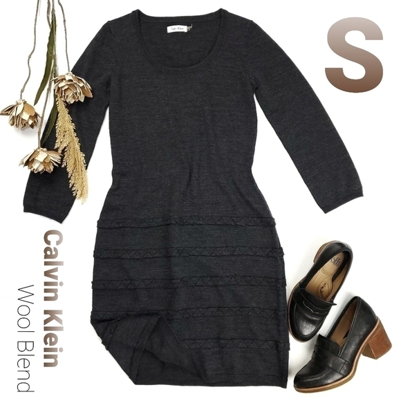 Calvin Klein Charcoal Grey Wool Sweater Dress - Picture 1 of 12